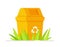 Vector illustration of a paper recycling bin standing on the grass. Trash can for recycling.