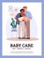 Vector illustration of parents, dark-skinned mom and dad hold the newborn baby in their arms and hug lovingly against of