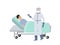 Vector illustration of patient and doctor in protective clothes
