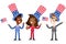 Vector illustration of patriotic cartoon American business people wearing stars and stripes hats celebrating Fourth of July