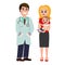 Vector illustration of pediatrician doctor with baby boy and mother on white background. Caring for the health of the