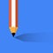 Vector illustration of pencil with shadow on blue
