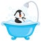 Vector Illustration Of Penguin Bathing