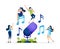 Vector illustration of People sing and karaoke merrily to the rhythm of block notation and giant microphones. Can be used to