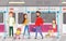 Vector illustration of people in subway underground train. Interior of subway with commuting passengers, sitting and