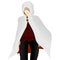 Vector illustration of a person in a white cloak, red shirt and black pants, in anime design style, isolated on white background