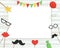Vector illustration of photo booth props on stick, balloons, confetti, presents, candies on shabby wooden background