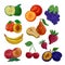 Vector illustration picturesque fruits set on white isolated background.