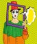 Vector illustration of Pierrot, picture frame, pop art comic style.