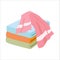 Vector illustration of a pile of pink, blue, orange, and green towels