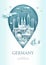Vector illustration pin point symbol. Travel Germany architecture monument pin