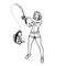 Vector illustration with a pin up girl with a fishing rod