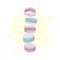 Vector illustration with pink and blue macaroons. French sweet pastries