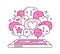 Vector illustration of pink color dialog speech bubbles with ico