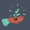 Vector illustration of plant in the hand on dark background