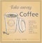 Vector illustration of plastic coffee cup with words take away