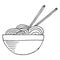 Vector illustration of a plate with soup, with Chinese noodles. Plate with chopsticks. Bowl for soup. Plate with noodles. Hand dra