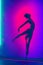 Vector illustration of a pole dancer in black silhouette against a clean pink background, capturing graceful forms