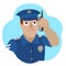 Vector illustration of policeman talking on a mobile phone