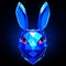 Vector illustration of a polygonal rabbit with blue eyes on dark background AI generated