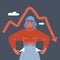 Vector illustration of Poor woman turns her pockets. Without money and work. Economic crisis concept on dark background.