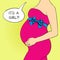 Vector illustration of pop art pregnant young woman.