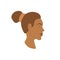 Vector illustration portrait of a young woman in profile. Dark hair in bun. EPS 10. Brown colors. Fahion magazine design