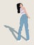 Vector illustration of posing girl. Cartoon realistic people illustration.