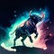 Vector illustration of a powerful bull on a background of a night sky AI Generated