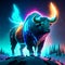 Vector illustration of a powerful powerful bull on the background of the night sky. generative AI