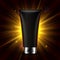 Vector Illustration Premium Mock Up Cosmetic Product On Dark Background With Gold Glow And Golden Sparkle.