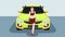 Vector or Illustration of Pretty girl standing front of sport yellow car.