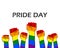 Vector illustration of pride day with striped rainbow hands show fist raised up