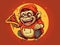 vector illustration of Produce an image of a mischievous monkey stealing a slice of pizza