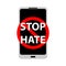 Vector illustration of prohibition sign of stop hate with mobile phone.