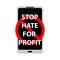 Vector illustration of prohibition sign of stop hate for profit.