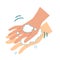 Vector illustration of proper hand washing procedure,  3, rub the back of your hand with your palm.