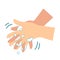 A vector illustration of proper hand washing procedures, step  5, wash between fingers.