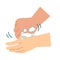 A vector illustration of proper hand washing procedures, step  6, twist your thumb and palm.