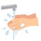A vector illustration of proper hand washing procedures, step  8, Rinse thoroughly with water.