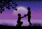 Vector illustration . Propose marriage under moonlight