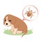 Vector illustration puppy dog feels bad from a tick bite. Tick season, dog grooming.