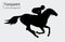 Vector illustration of race horse with jockey. Black isolated silhouette on transparent background. Equestrian competition lo