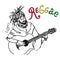 Vector illustration of rastaman playing guitar. Cute rastafarian guy with dreadlocks. Hand-drawn. Isolated on a white background.