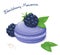 Vector illustration of realistic isolated blackberry macaroon with fresh ripe blackberry berries and leaves