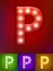 Vector illustration of realistic old lamp alphabet for light board. Vintage vegas show typography. Letter P