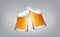 Vector illustration of a realistic style two glass toasting mugs with beer, cheers beer glasses.
