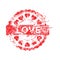 Vector illustration red color of grunge rubber stamp love and he