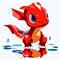 Vector illustration of a red dragon running in the water. Cartoon style. AI Generated