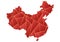 vector illustration of red and gold colored China map